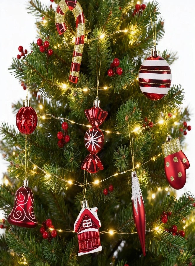 CUQI Christmas Ornaments, 16Pcs Red and White Christmas Ornaments Set with Hanging Strings Ideal for Christmas Tree Decorations and Indoor Accents - Image 4